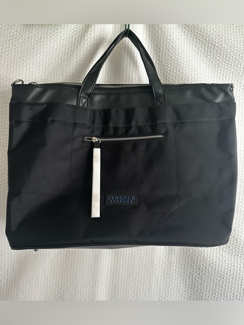 Versace Parfums Black Nylon Weekend Tote Bag with Dust Cover NWOT